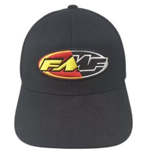 FMF Baseball Cap Black Yellow Embroidered Flat Brim 210 Fitted Hat Size 7 1/4